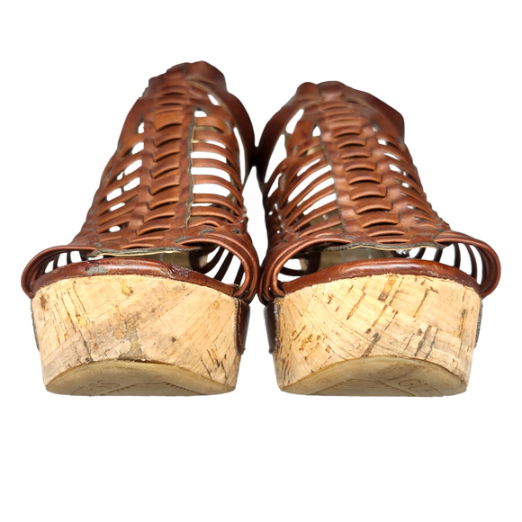 Guess Shoes 6.5 Y2k Vintage Brown Wedge Platform Gladiator Ankle Strap Heels - Picture 3 of 10